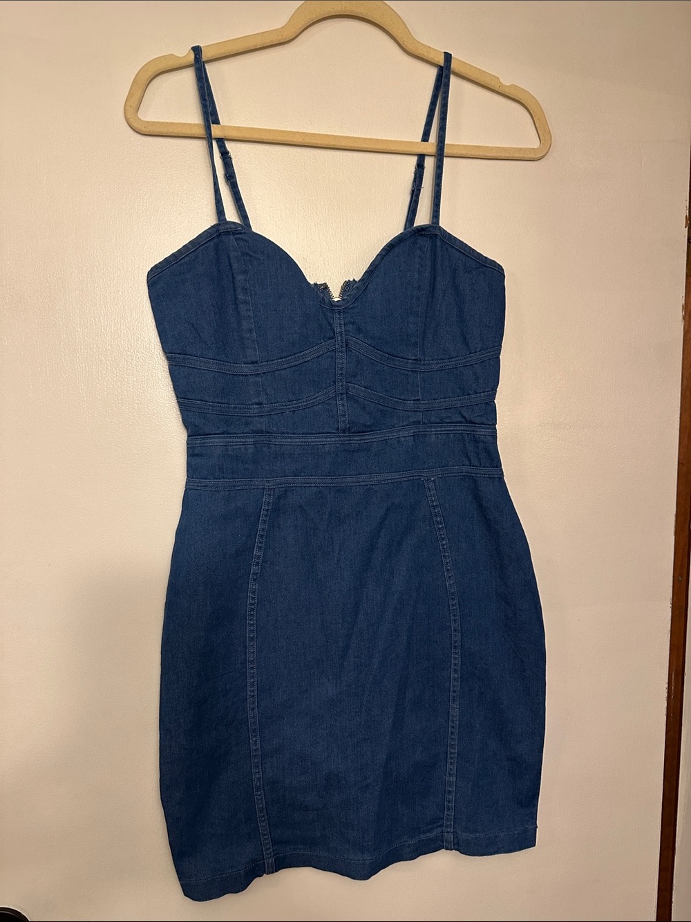 Windsor Dark Blue Denim Spaghetti Strap Mini Dress